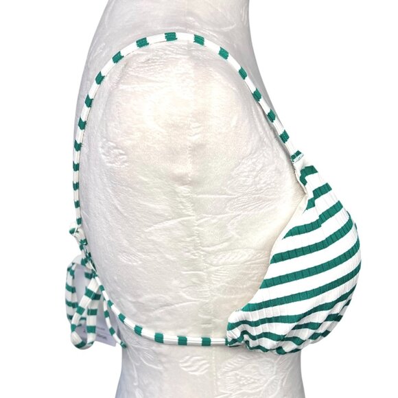 & Other Stories Green White Striped Triangle Bikini Top Tie Back Size 10 NWT - Picture 8 of 10